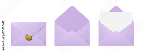 Illustration of a light purple envelope and invitation
