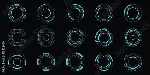 Sci-fi futuristic circle hud dashboard display virtual reality technology screen. User Interface set. Statistics, Data information infographic. Vector illustration