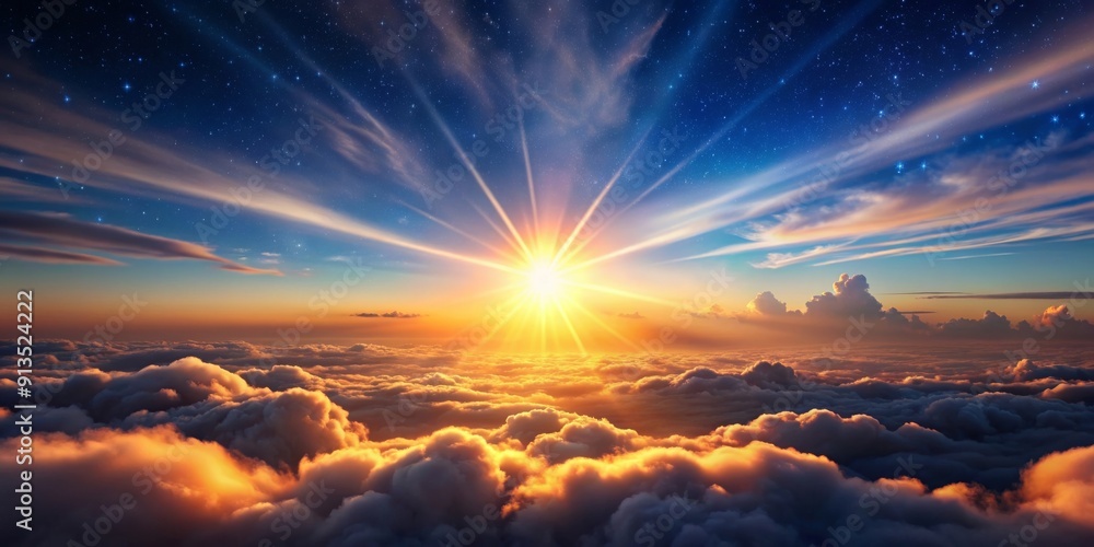 Sun rising above night sky with clouds, sunrise, morning, dawn, sky, clouds, sunlight, bright, horizon, landscape, nature Sun rising above night sky with clouds, sunrise, morning, dawn, sky, clouds, sunlight, bright, horizon, landscape, nature