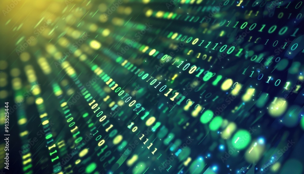 Dynamic Flow of Green and Blue Binary Code Representing Digital Data Transfer in a Virtual Environment Dynamic Flow of Green and Blue Binary Code Representing Digital Data Transfer in a Virtual Environment