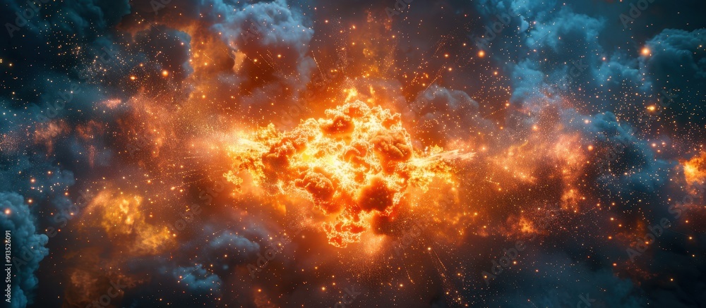 Obraz premium Stunning Explosion of Fiery Nebula in Deep Space with Vibrant Colors and Cosmic Dust Clouds