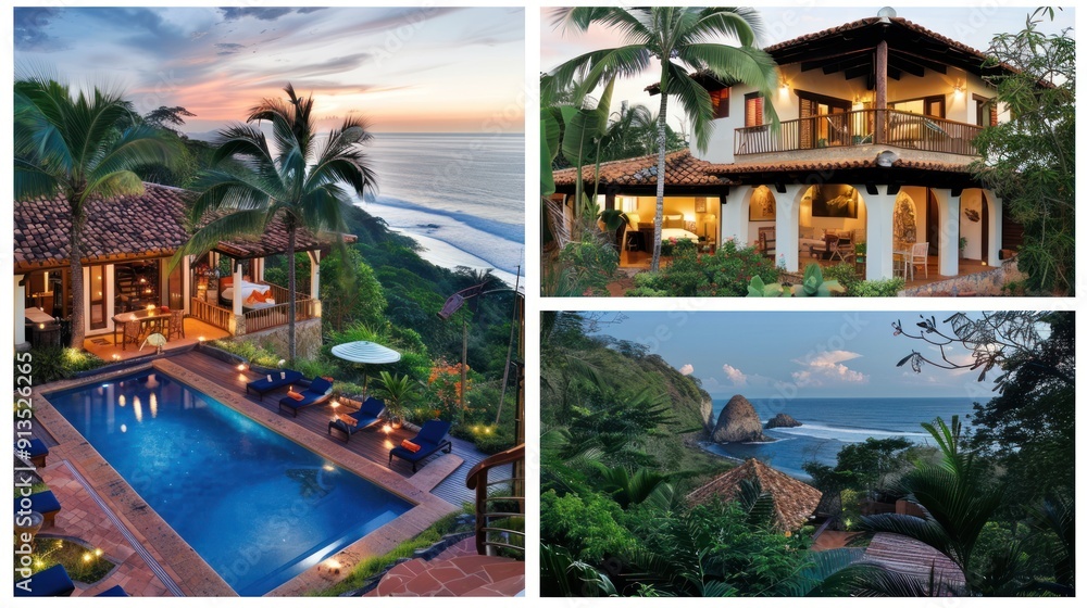 Fototapeta premium Tropical Villa with Ocean Views and Pool