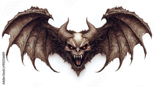 A terrifying bat creature with a menacing skull, sharp claws, and vibrant red eyes, perfect for horror-themed projects.