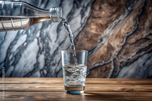 Pouring water from a bottle to a glass.