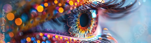 Closeup of an abstract eyelike structure with colorful details photo