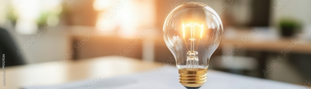 A glowing light bulb symbolizes innovation, ideas, and creativity in a bright workspace, enhancing productivity and inspiration. A glowing light bulb symbolizes innovation, ideas, and creativity in a bright workspace, enhancing productivity and inspiration.