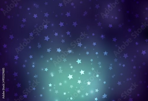 Dark Blue, Green vector layout with bright snowflakes, stars.