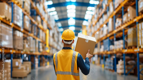 warehouse worker holding a box in a warehouse
