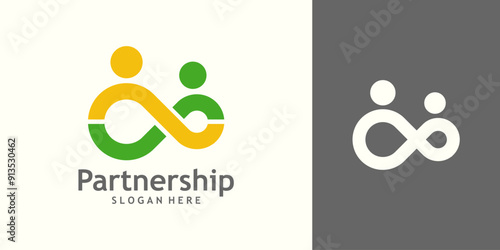 Two People logo design. Concept of Teamwork and Great work with infinite design vector illustration