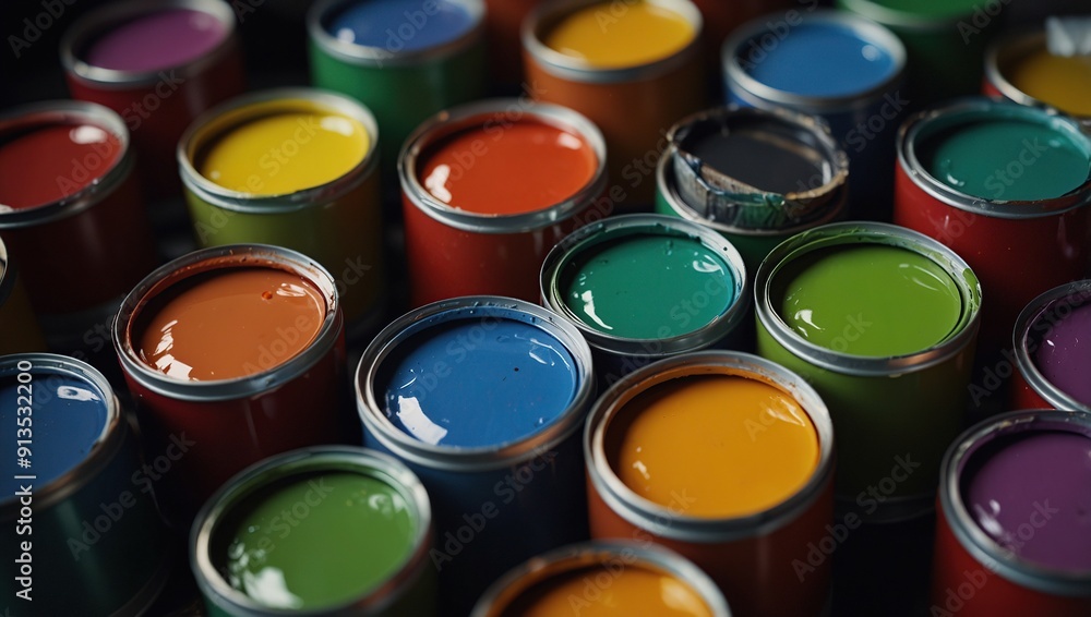 Colorful paint cans with paintbrush Colorful paint cans with paintbrush