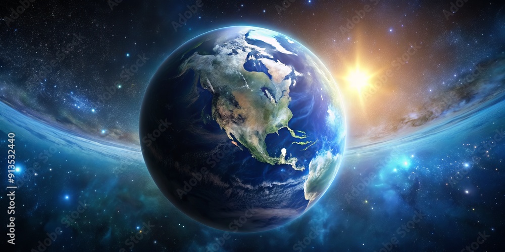 Earth From Space, Digital Art, Planet, Sun, Stars, Space, Galaxy Earth From Space, Digital Art, Planet, Sun, Stars, Space, Galaxy