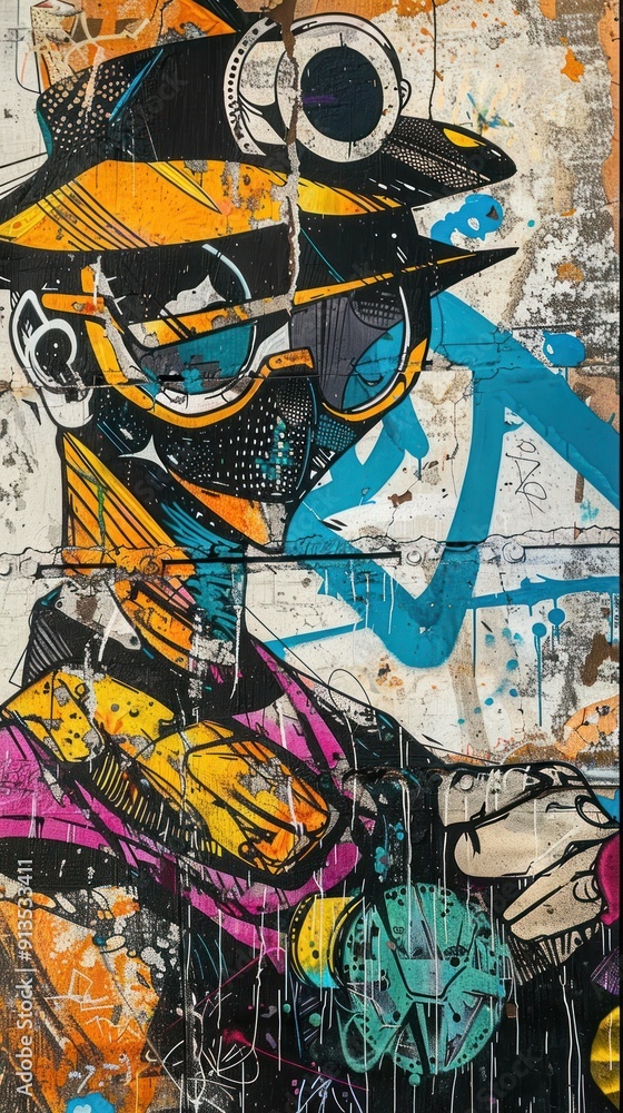Obraz premium Abstract Street Art Graffiti Featuring a Futuristic Figure
