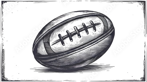 Vintage Rugby Ball: Intricate Etching-Style Vector Illustration on White Background