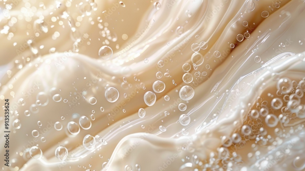 Abstract Close-Up of Creamy Liquid with Air Bubbles and Smooth Texture in Soft Lighting Abstract Close-Up of Creamy Liquid with Air Bubbles and Smooth Texture in Soft Lighting