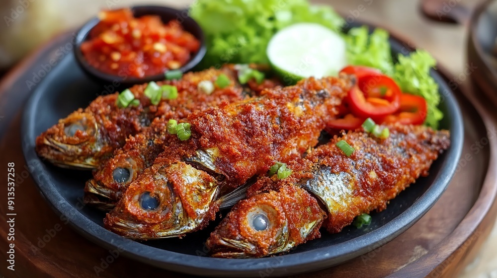 Deep-fried salted mackerel fish, also known as ikan peda goreng Deep-fried salted mackerel fish, also known as ikan peda goreng