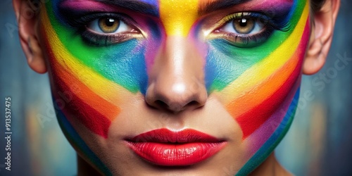 Rainbow Face Paint Makeup Portrait, Close Up, Eye, Lips, Color , rainbow , makeup
