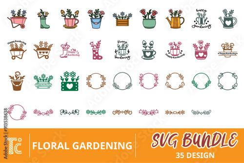 Collection of Gardening Tools and Potted Flower SVG Design