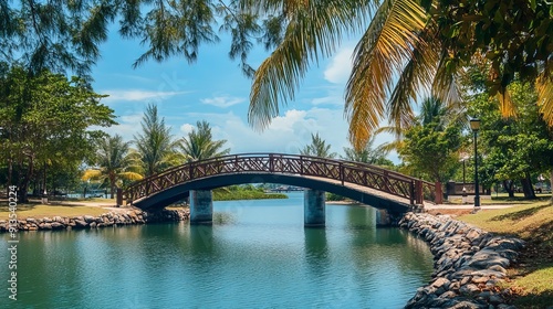 View of a beautiful park and the Terengganu Drawbridge in Terengganu.