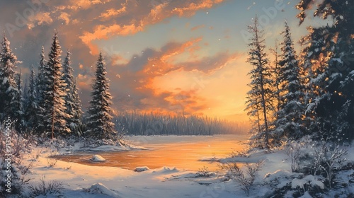 A winter sunset near the forest. photo