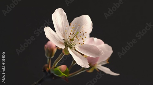 Macro time lapse of growing and blooming almond flower isolated with advancing alpha