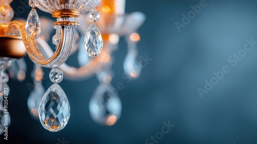 Close-up of blurred crystal chandelier with intricate details.