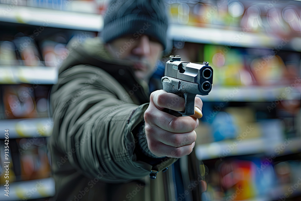 Obraz premium Caught in the act: retail robbery scrutinized