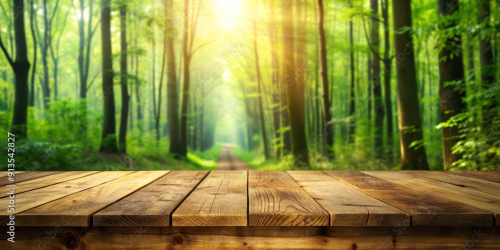 Wooden Tabletop in a Sunny Forest, forest, nature, wood, background Wooden Tabletop in a Sunny Forest, forest, nature, wood, background