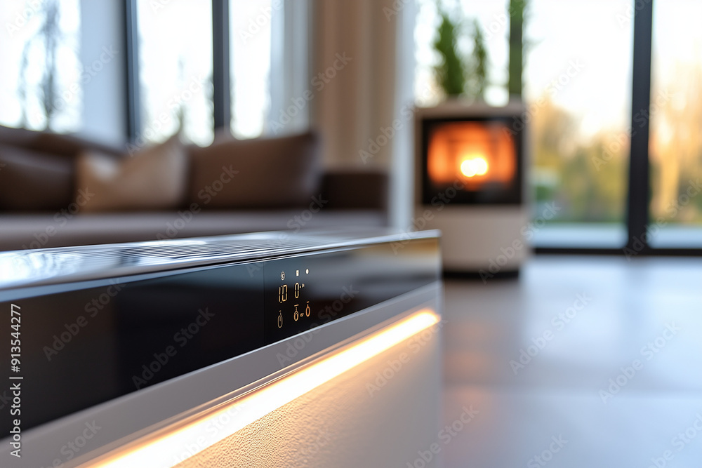 Smart Digital Heater Control Panel in Modern Living Room Smart Digital Heater Control Panel in Modern Living Room