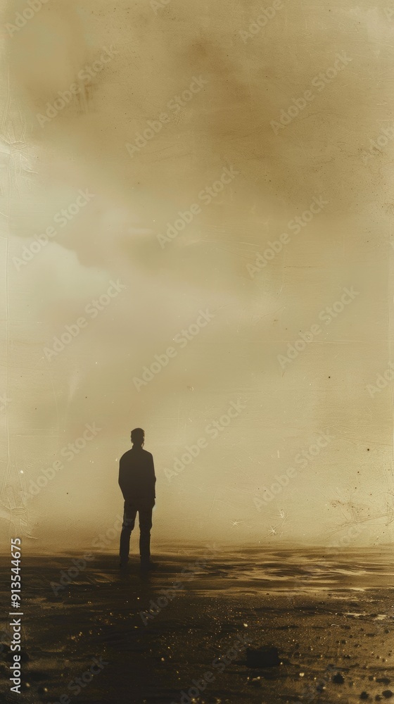Person in full-length, feeling nostalgic, gazing wistfully into the distance, set against a soft sepia background that conveys a sense of longing and reminiscence. Person in full-length, feeling nostalgic, gazing wistfully into the distance, set against a soft sepia background that conveys a sense of longing and reminiscence.