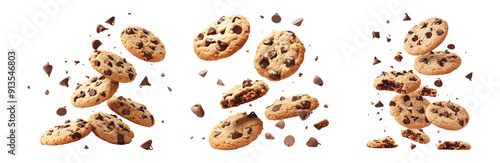 Chocolate chip cookies isolated on transparent background