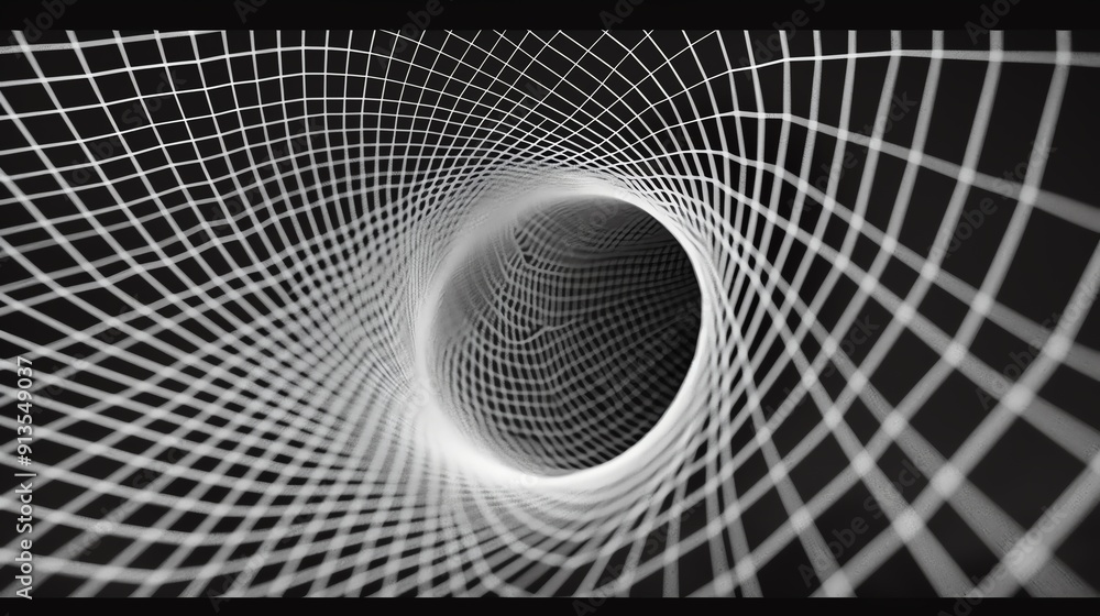 Wireframe vortex, black and white, topdown view, grid pattern, minimalistic design Wireframe vortex, black and white, topdown view, grid pattern, minimalistic design