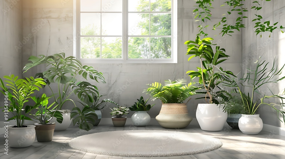 Sunlit Room Filled with Lush Greenery Sunlit Room Filled with Lush Greenery