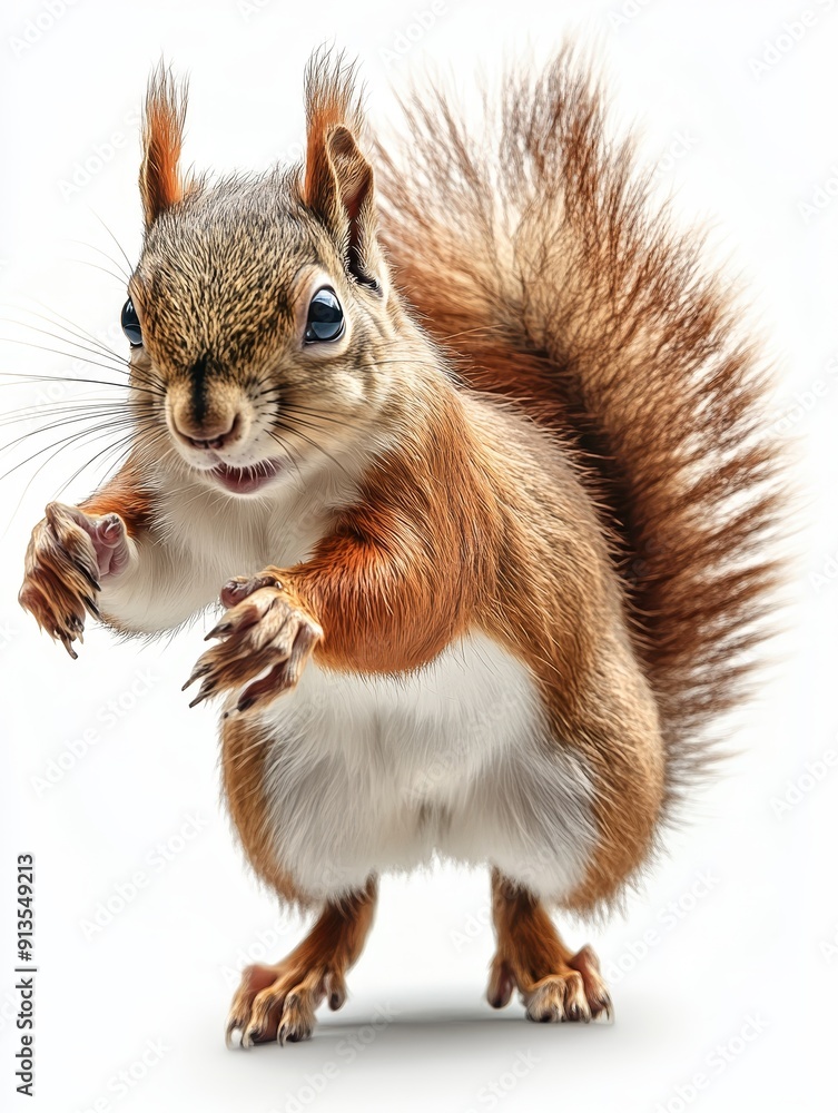 Fototapeta premium Curious Red Squirrel with Fluffy Tail