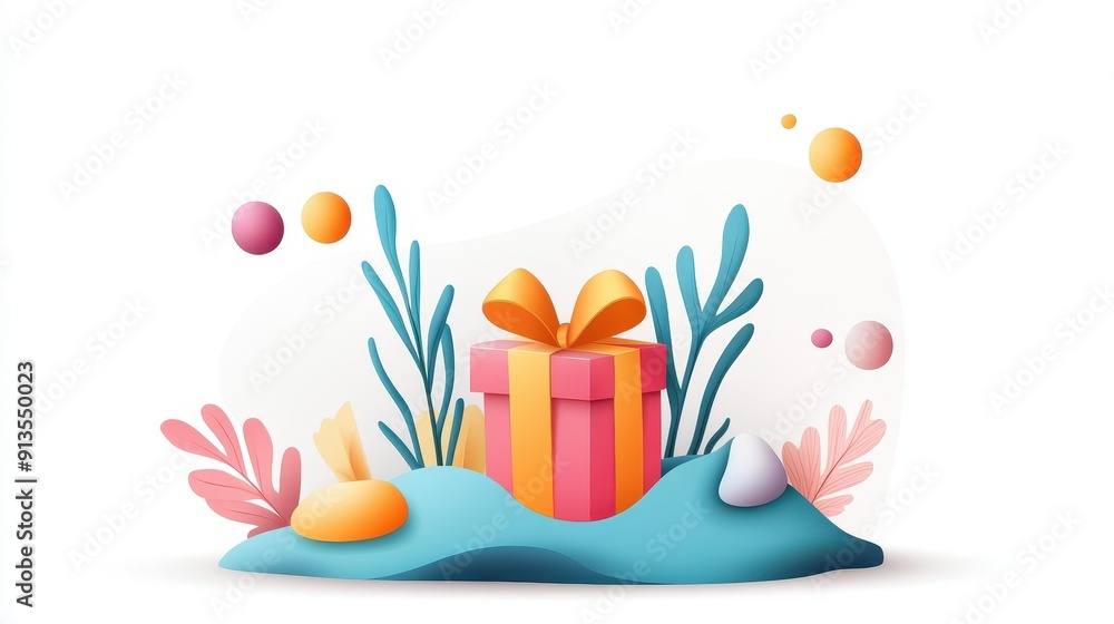 A vibrant illustration of a gift box in a whimsical fairy tale setting, perfect for a playful backdrop. A vibrant illustration of a gift box in a whimsical fairy tale setting, perfect for a playful backdrop.