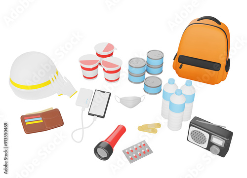 防災グッズ3Dイラスト