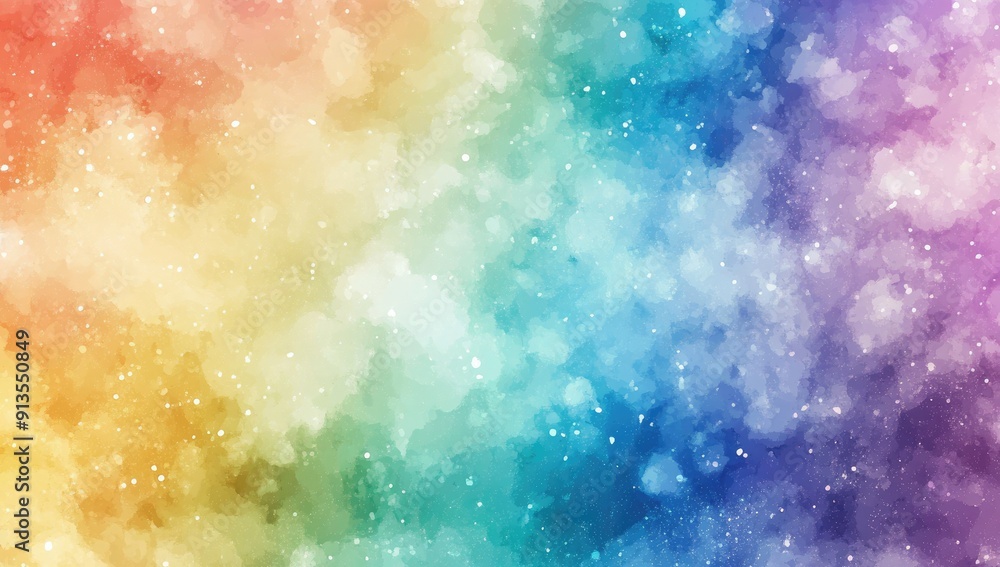 Fototapeta premium Vibrant Watercolor Background Featuring Rainbow Colors Blending Into a Cosmic Space Setting During a Dreamy Daylight Atmosphere