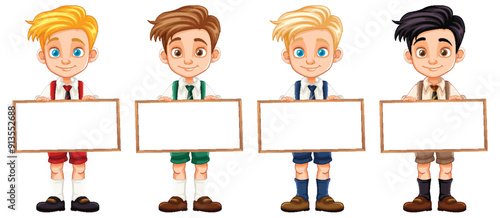 Four Boys Holding Blank Signs