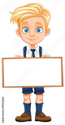 Boy Holding Blank Signboard