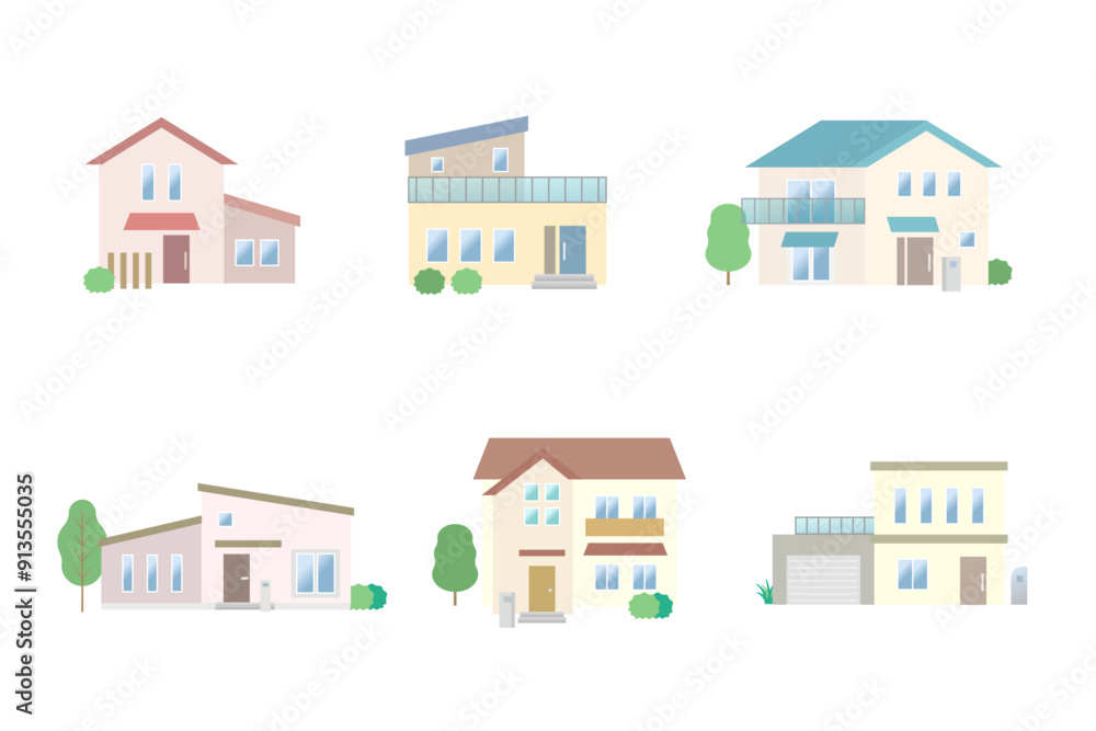 一戸建ての家　住宅のイラストセット
