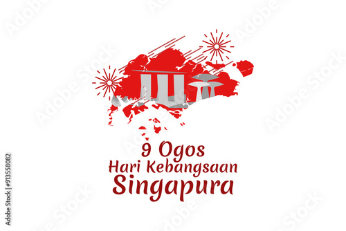 Translate: August 9, Singapore national day. vector illustration. Suitable for greeting card, poster and banner.