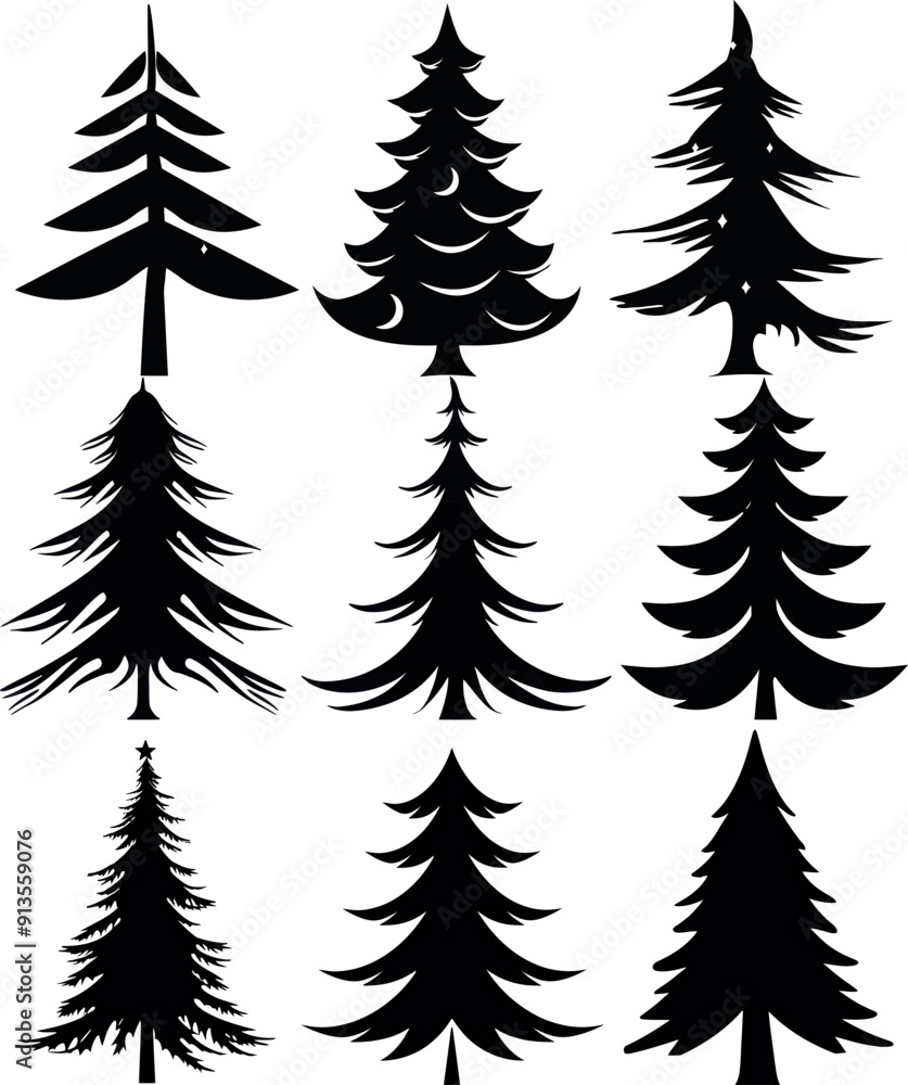 Obraz premium Silhouette Pine Tree Collection for Nature and Holiday Designs