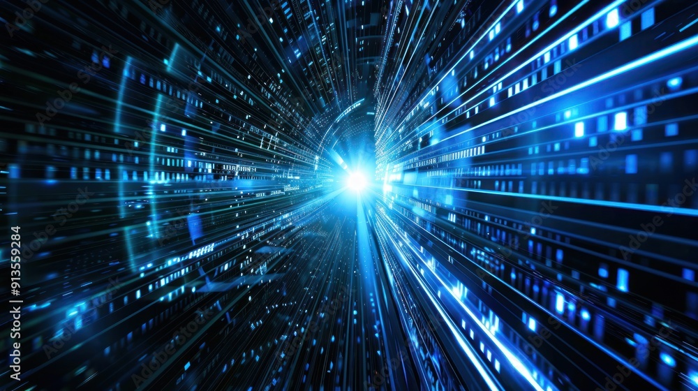 Digital Tunnel of Blue Light and Data Digital Tunnel of Blue Light and Data