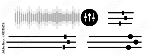 Sound volume level icon. control panel slide icon sound controller icon. Adjustment settings slider sound audio equalizer level icons. Filter control vector