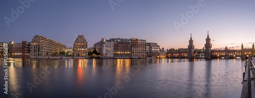 Canvas Print Panorama of the river Spree with the beautiful Oberbaumbruecke in Berlin at twil