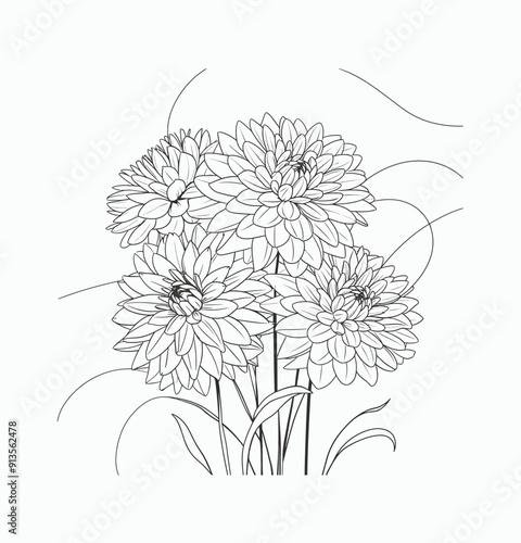 Simple hand drawn flowers outline drawing illustration photo