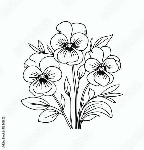 Simple hand drawn flowers outline drawing illustration