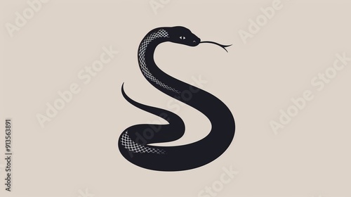 A snake coiled up, minimalist 2D vector illustration, clean lines, basic shapes, uncomplicated design, plain background photo