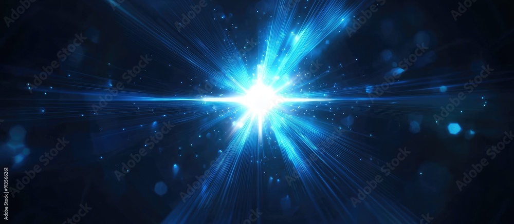 Fototapeta premium Twinkling Blue Star Lens Flare with Radiant Glow for Project Overlay Screen Effect Abstract Element for Luxury Product Design 3D Illustration Rendering