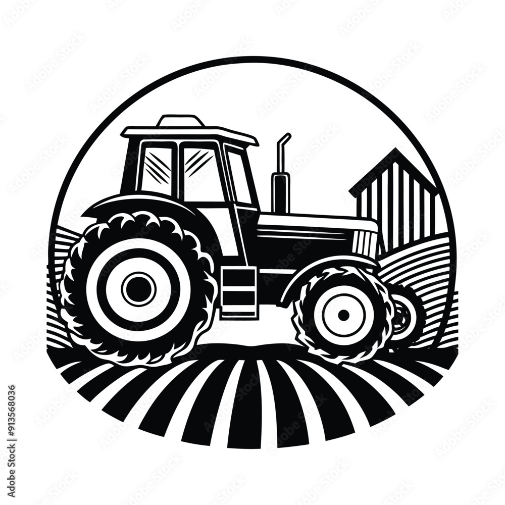 Fototapeta premium Farm Tractor Silhouette Vector