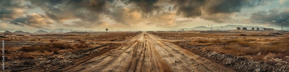 Fototapeta premium Dirty road in an industrialized landscape